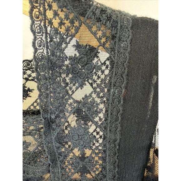 Pol Black Lace Sheer Pop Over Blouse Top #1215 Size LARGE - Picture 3 of 4